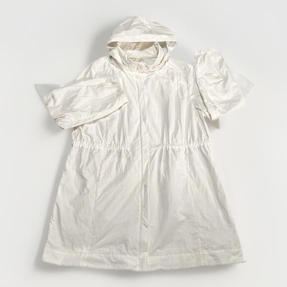 Eileen Fisher XL Gorpcore Hidden Hood Utility Raincoat Jacket Organic Cotton - Picture 1 of 6